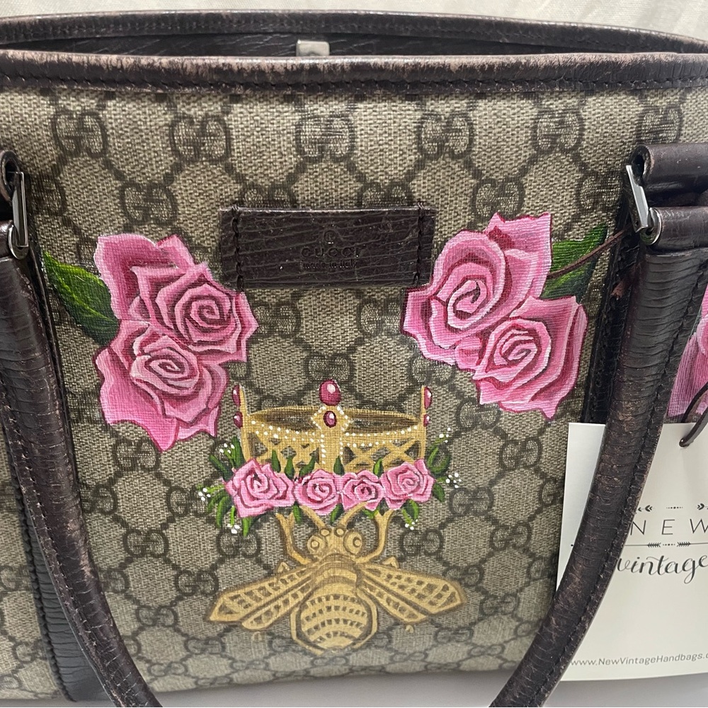 Gucci Brown and Pink Tote Bag with Geometric Design